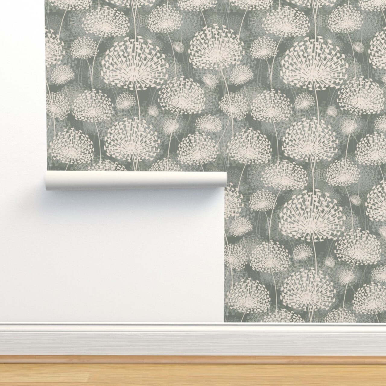 Vintage Style Dandelions Gray Cream Neutral Flowers Floral Nature Custom Removable Wallpaper by Spoonflower Peel & Stick Wallpaper 2FT Wide